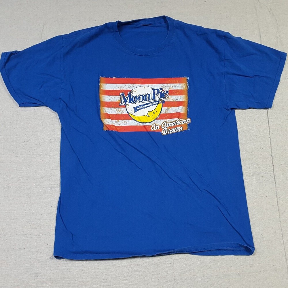 Moon Pie Shirt Mens Medium Blue Pullover Graphic Spell Out Shirt Sleeve Tee